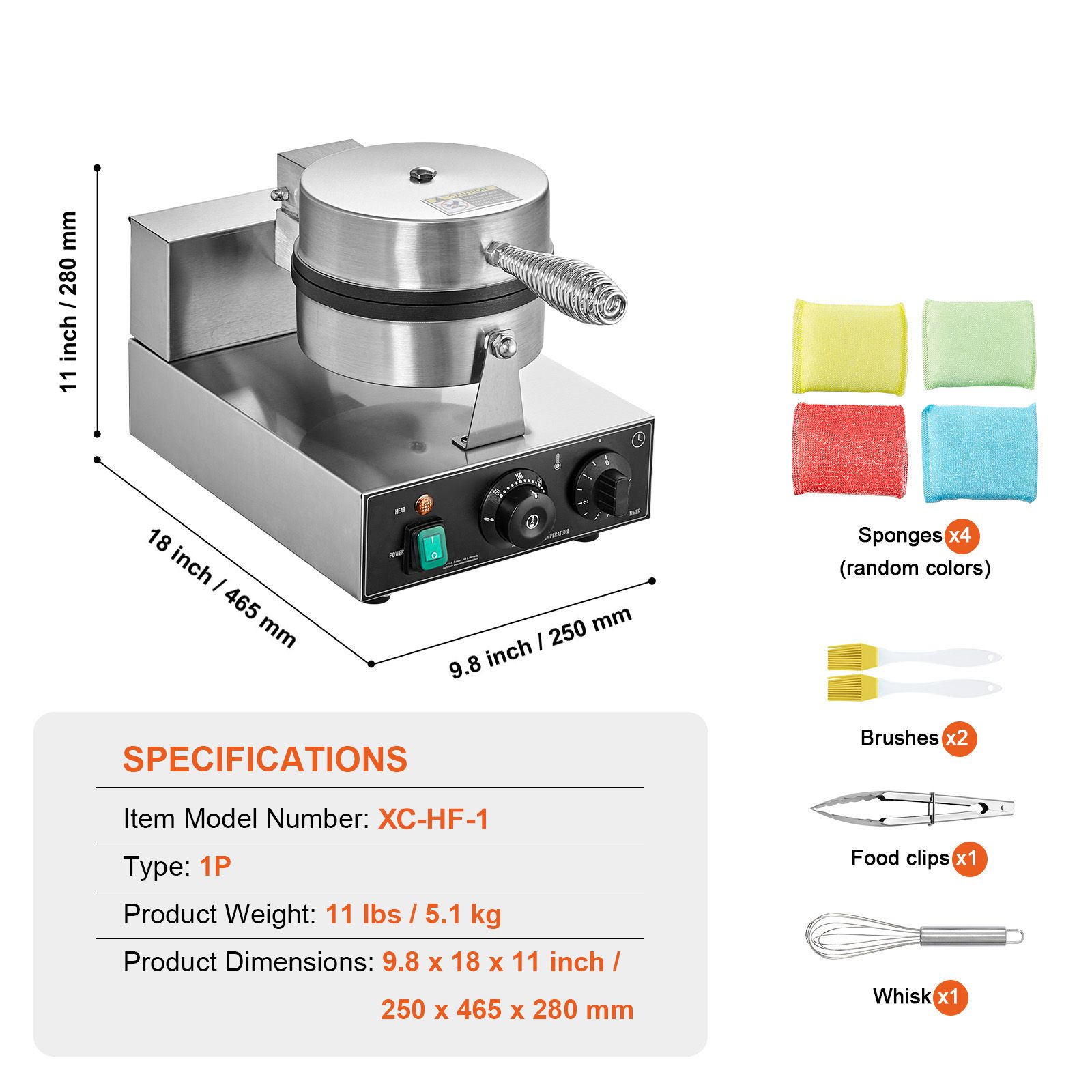 Waffle Iron Belgian - Ticari Waffle Makinesi, 1230W Yuvarlak Waffle