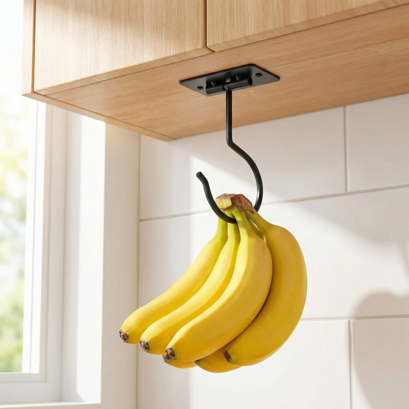Kitchen Appliances Organizer - Siyah Metal Kendinden Yapışkanlı Muz Askısı
